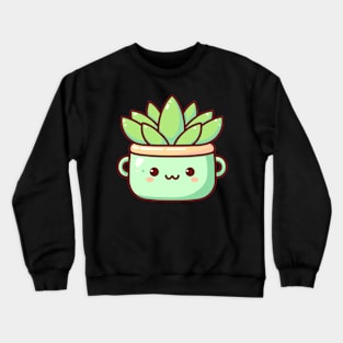 Cute Pot with Green Succulent | Kawaii Cactus Plant | Cute Houseplant in Kawaii Style Crewneck Sweatshirt